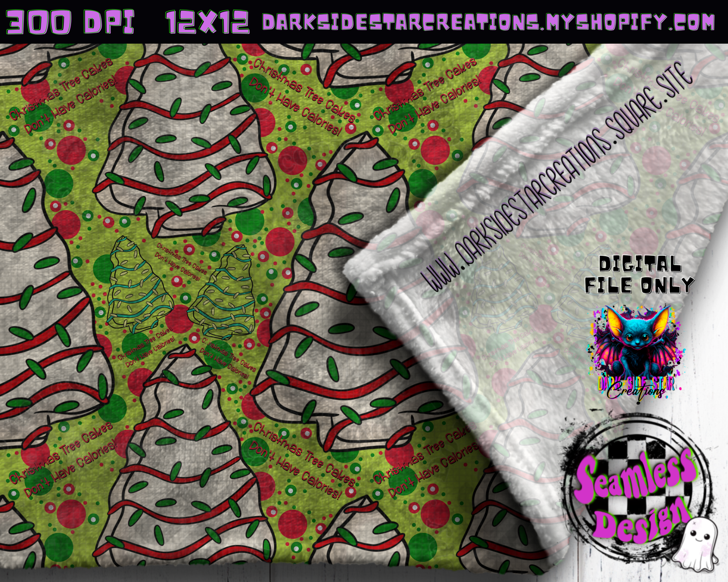 Christmas Tree Cakes Lime Green Seamless Design PNG | 300 DPI | 12X12 | Seamless | PNG | Digital Files Only (3 Sizes Included)