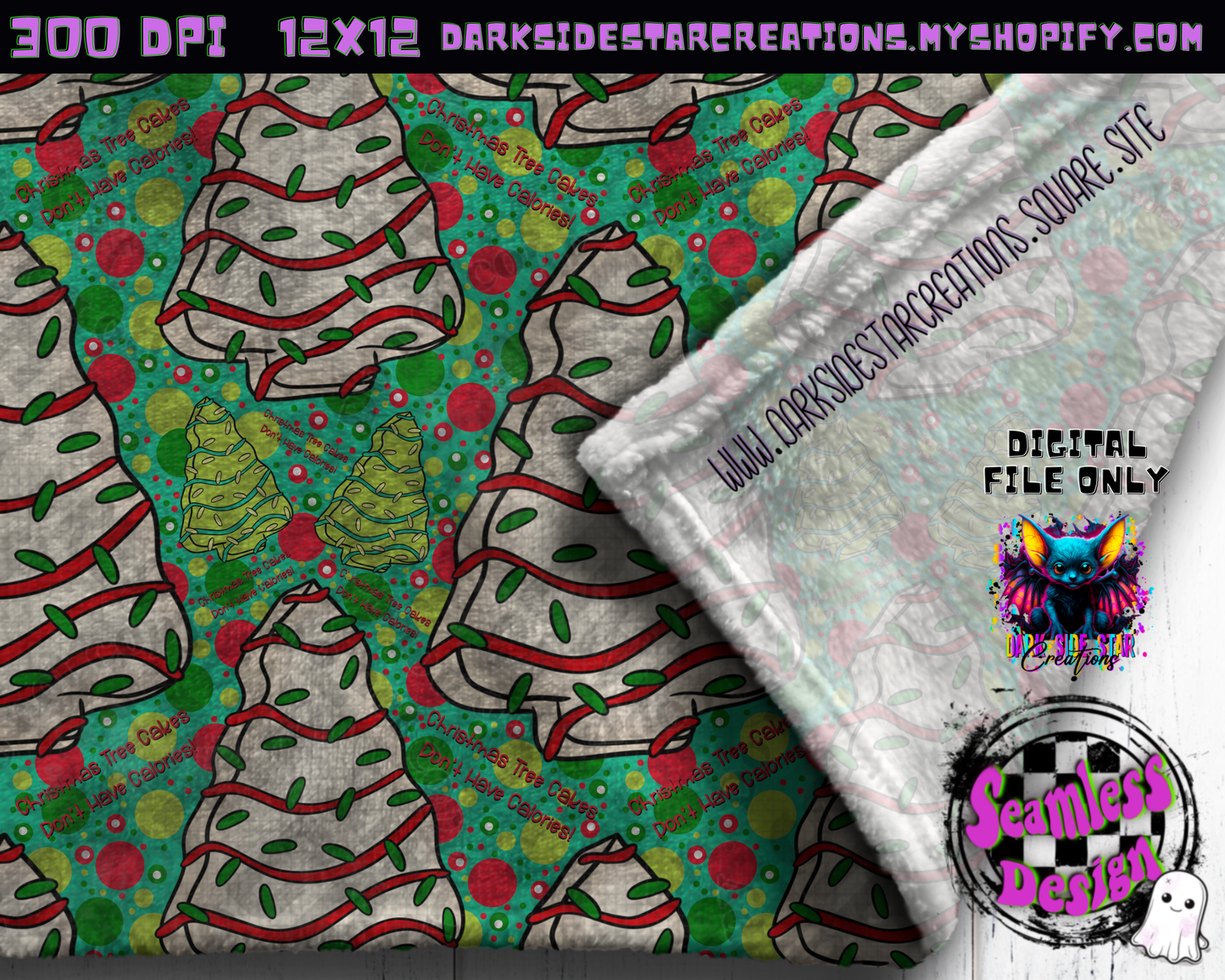 Christmas Tree Cakes Mint Seamless Design PNG | 300 DPI | 12X12 | Seamless | PNG | Digital Files Only (3 Sizes Included)
