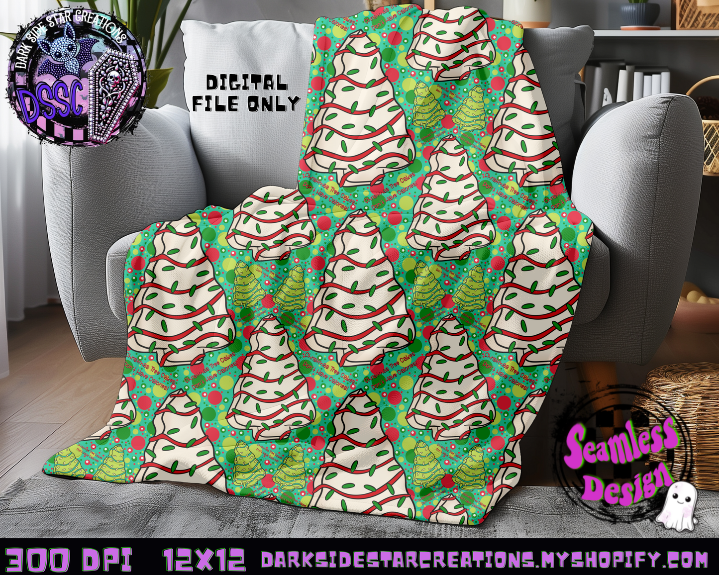 Christmas Tree Cakes Mint Seamless Design PNG | 300 DPI | 12X12 | Seamless | PNG | Digital Files Only (3 Sizes Included)