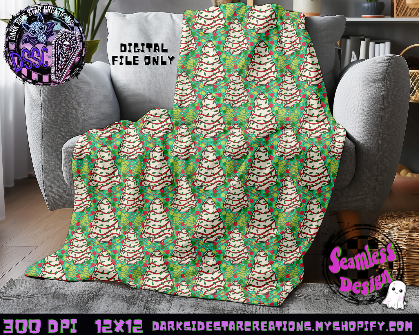 Christmas Tree Cakes Mint Seamless Design PNG | 300 DPI | 12X12 | Seamless | PNG | Digital Files Only (3 Sizes Included)