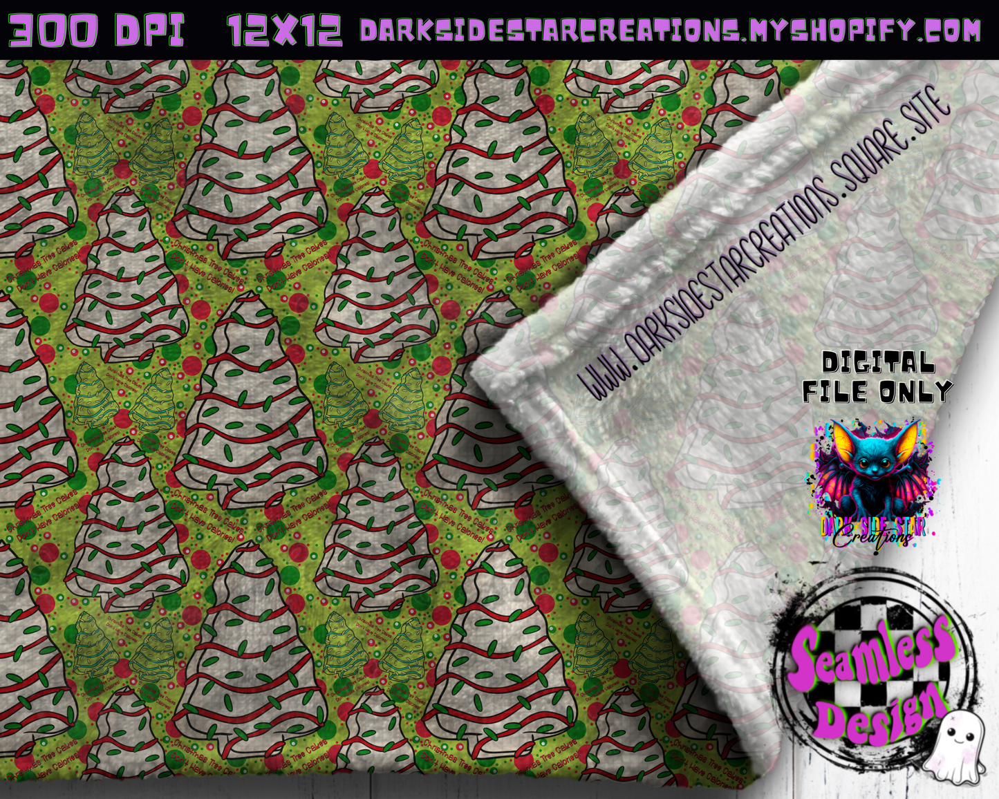 Christmas Tree Cakes Lime Green Seamless Design PNG | 300 DPI | 12X12 | Seamless | PNG | Digital Files Only (3 Sizes Included)