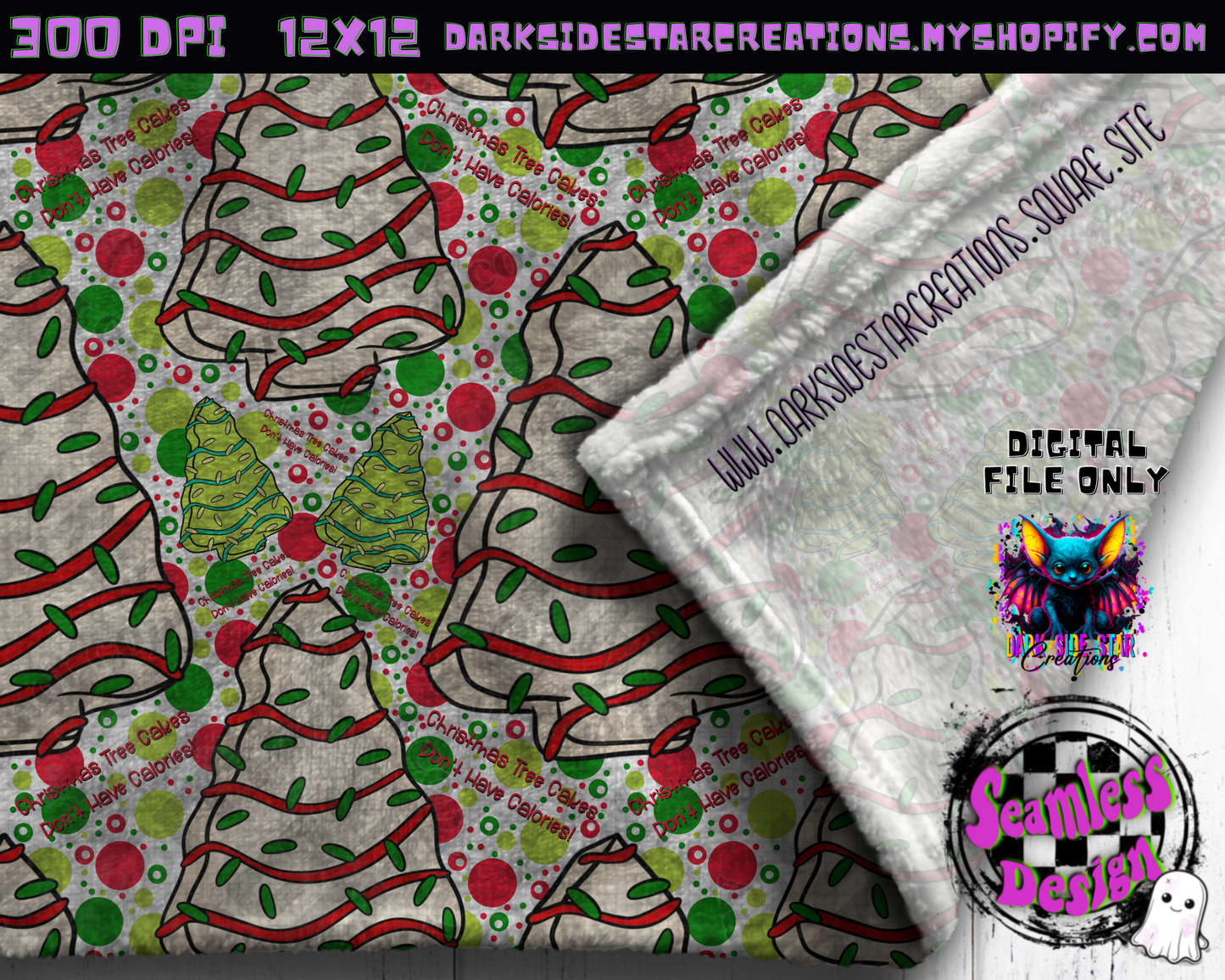 Christmas Tree Cakes Transparent Seamless Design PNG | 300 DPI | 12X12 | Seamless | PNG | Digital Files Only (3 Sizes Included)