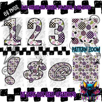Emo Christmas Alpha, Numeral, And Symbol Set | 300 DPI | Transparent PNG | Alpha Set | Number Set |  A-Z Included | Uppercase | Lowercase | 0-9 Included | Symbols |(68 Included)