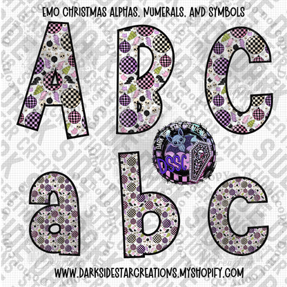 Emo Christmas Alpha, Numeral, And Symbol Set | 300 DPI | Transparent PNG | Alpha Set | Number Set |  A-Z Included | Uppercase | Lowercase | 0-9 Included | Symbols |(68 Included)