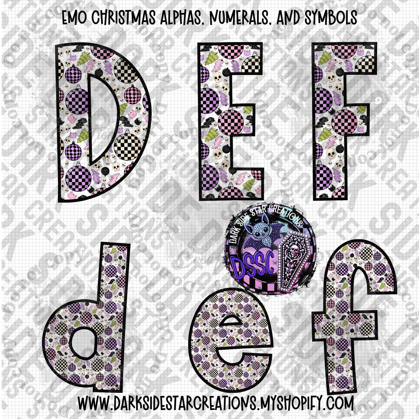 Emo Christmas Alpha, Numeral, And Symbol Set | 300 DPI | Transparent PNG | Alpha Set | Number Set |  A-Z Included | Uppercase | Lowercase | 0-9 Included | Symbols |(68 Included)