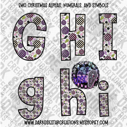 Emo Christmas Alpha, Numeral, And Symbol Set | 300 DPI | Transparent PNG | Alpha Set | Number Set |  A-Z Included | Uppercase | Lowercase | 0-9 Included | Symbols |(68 Included)
