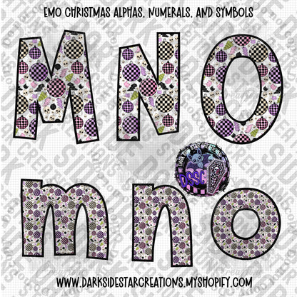 Emo Christmas Alpha, Numeral, And Symbol Set | 300 DPI | Transparent PNG | Alpha Set | Number Set |  A-Z Included | Uppercase | Lowercase | 0-9 Included | Symbols |(68 Included)