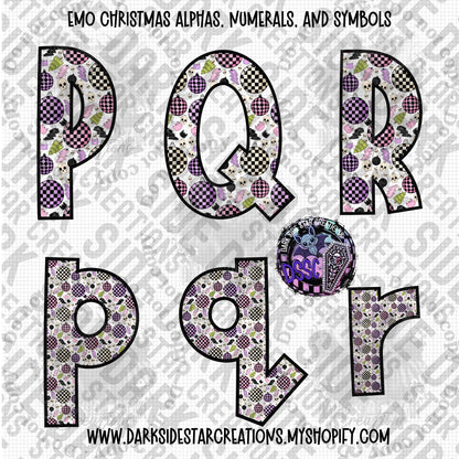 Emo Christmas Alpha, Numeral, And Symbol Set | 300 DPI | Transparent PNG | Alpha Set | Number Set |  A-Z Included | Uppercase | Lowercase | 0-9 Included | Symbols |(68 Included)