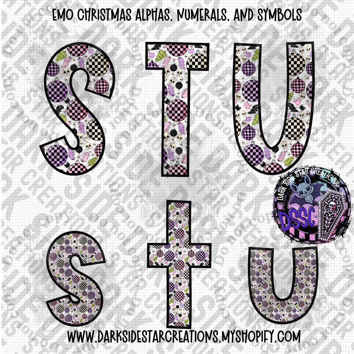 Emo Christmas Alpha, Numeral, And Symbol Set | 300 DPI | Transparent PNG | Alpha Set | Number Set |  A-Z Included | Uppercase | Lowercase | 0-9 Included | Symbols |(68 Included)