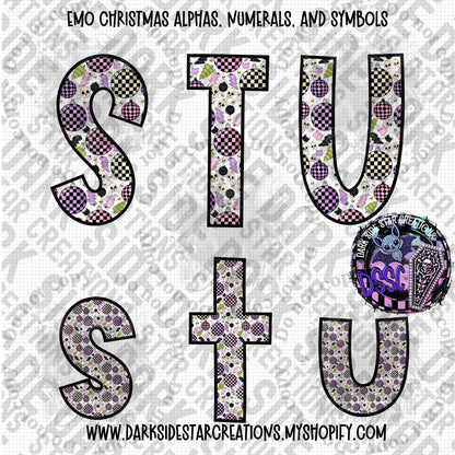 Emo Christmas Alpha, Numeral, And Symbol Set | 300 DPI | Transparent PNG | Alpha Set | Number Set |  A-Z Included | Uppercase | Lowercase | 0-9 Included | Symbols |(68 Included)