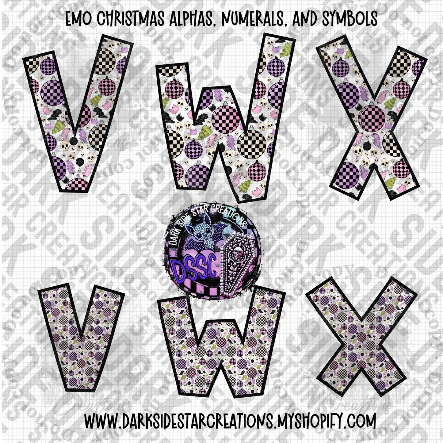 Emo Christmas Alpha, Numeral, And Symbol Set | 300 DPI | Transparent PNG | Alpha Set | Number Set |  A-Z Included | Uppercase | Lowercase | 0-9 Included | Symbols |(68 Included)