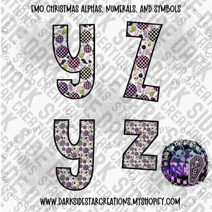 Emo Christmas Alpha, Numeral, And Symbol Set | 300 DPI | Transparent PNG | Alpha Set | Number Set |  A-Z Included | Uppercase | Lowercase | 0-9 Included | Symbols |(68 Included)