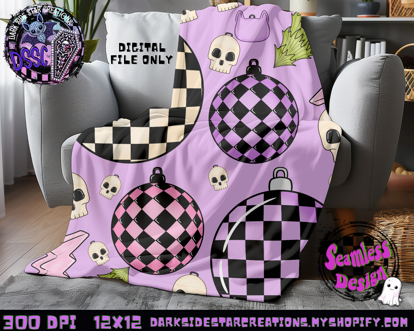 Emo Christmas Seamless Lavender Designs PNG | 300 DPI | 12X12 | Seamless | PNG | Digital Files Only ( 3 Sizes Included)