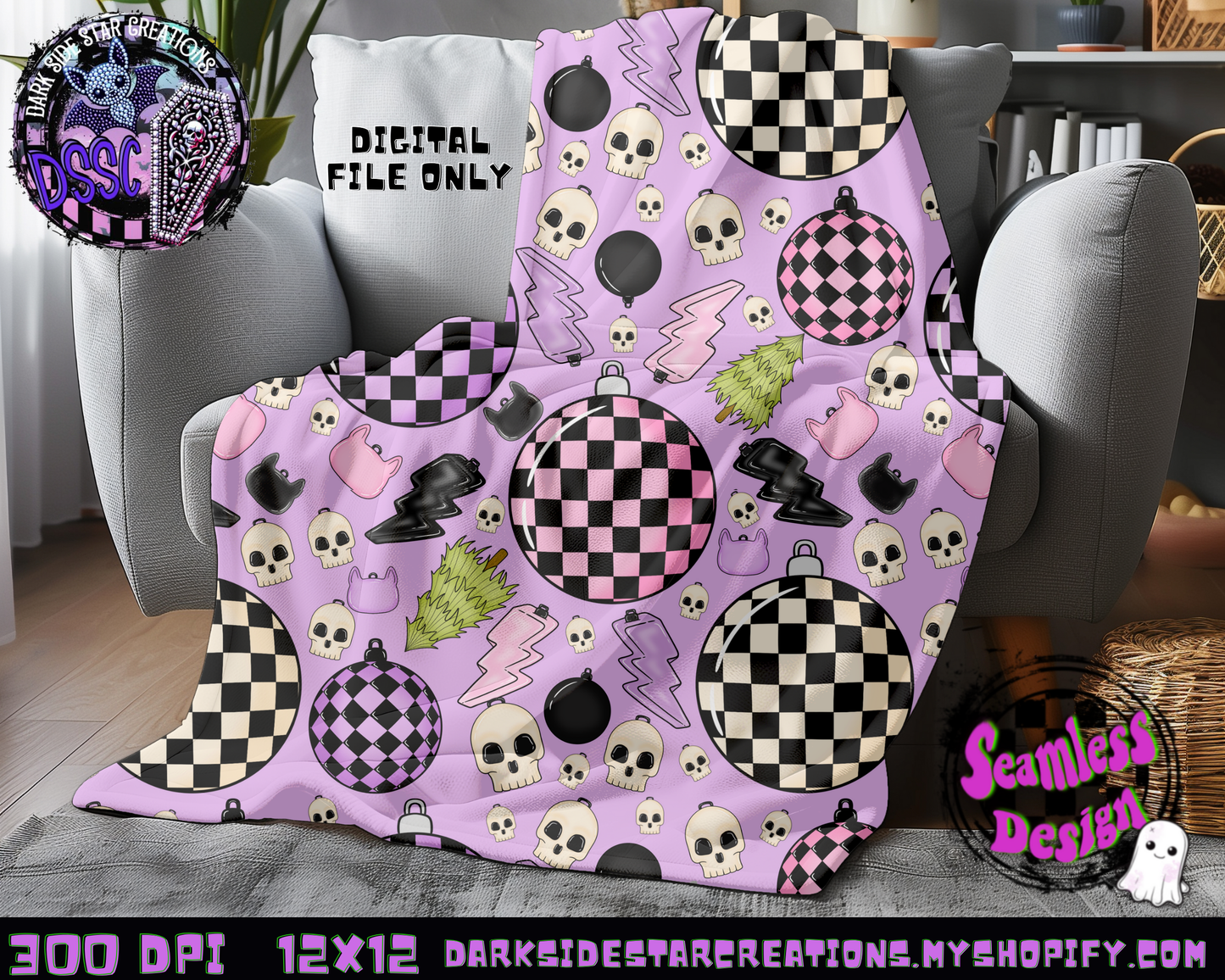 Emo Christmas Seamless Lavender Designs PNG | 300 DPI | 12X12 | Seamless | PNG | Digital Files Only ( 3 Sizes Included)