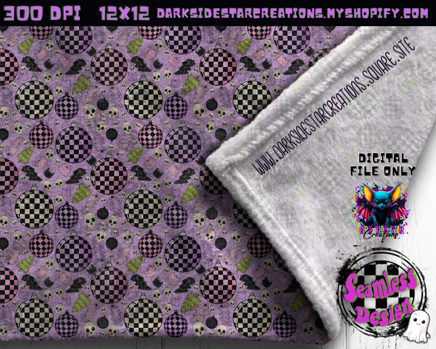 Emo Christmas Seamless Lavender Designs PNG | 300 DPI | 12X12 | Seamless | PNG | Digital Files Only ( 3 Sizes Included)