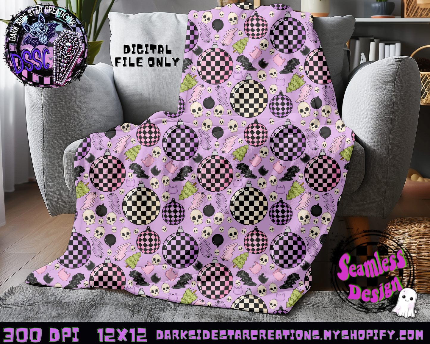 Emo Christmas Seamless Lavender Designs PNG | 300 DPI | 12X12 | Seamless | PNG | Digital Files Only ( 3 Sizes Included)