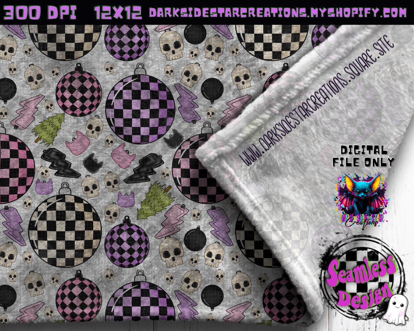 Emo Christmas Seamless White Designs PNG | 300 DPI | 12X12 | Seamless | PNG | Digital Files Only ( 3 Sizes Included)