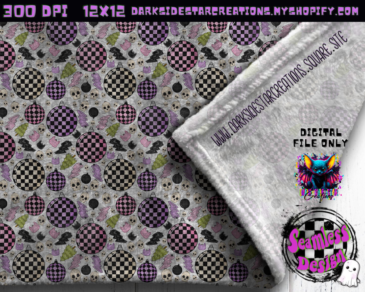 Emo Christmas Seamless White Designs PNG | 300 DPI | 12X12 | Seamless | PNG | Digital Files Only ( 3 Sizes Included)