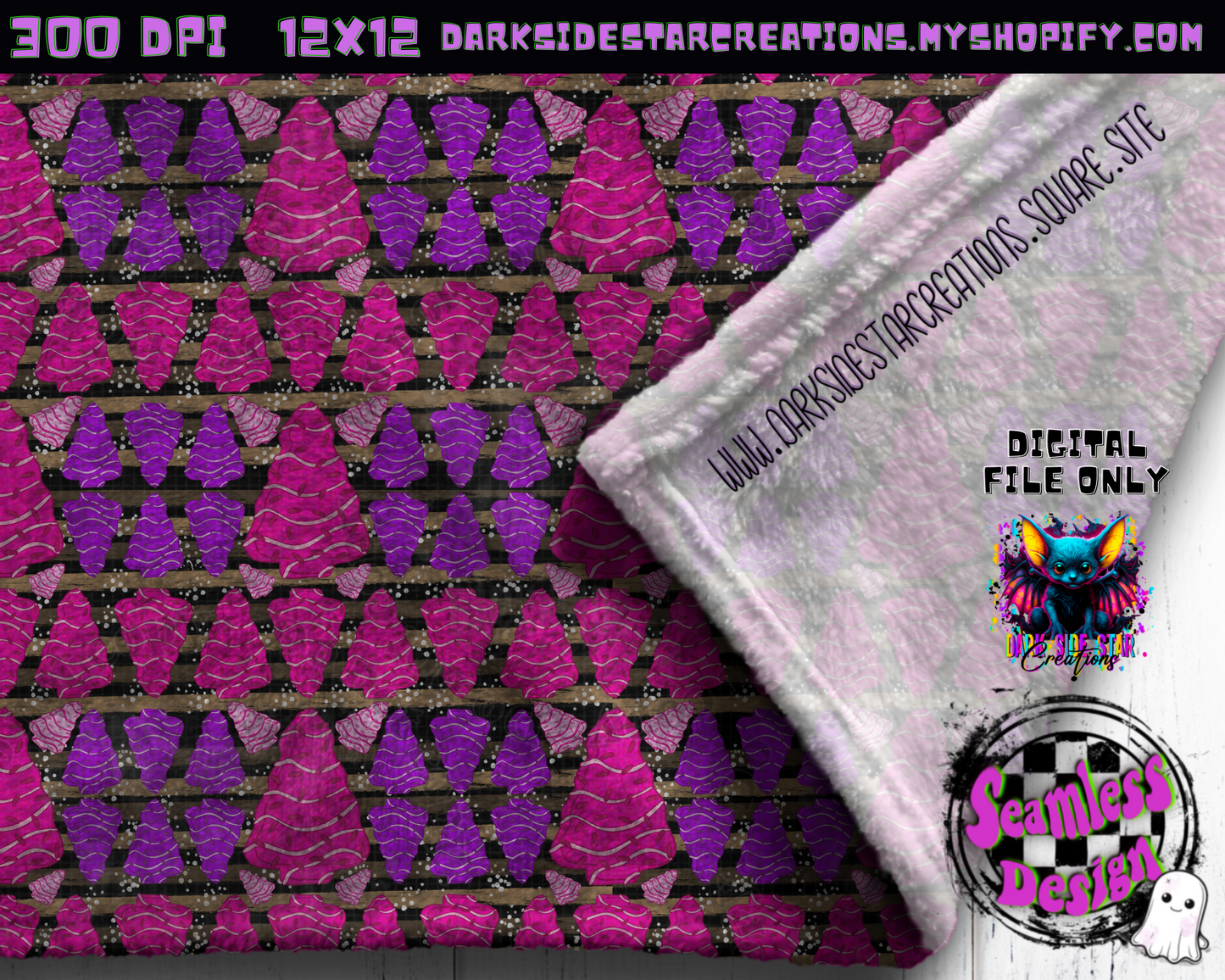 Purple And Pink Christmas Tree Cakes Seamless Design PNG | 300 DPI | 12X12 | Seamless | PNG | Digital Files Only (3 Sizes Included)