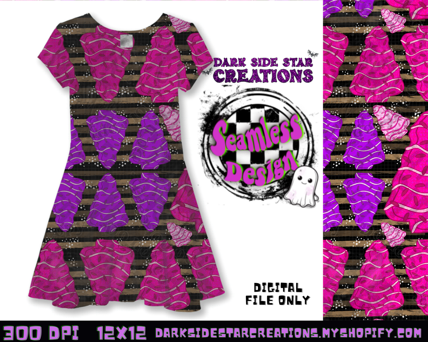 Purple And Pink Christmas Tree Cakes Seamless Design PNG | 300 DPI | 12X12 | Seamless | PNG | Digital Files Only (3 Sizes Included)