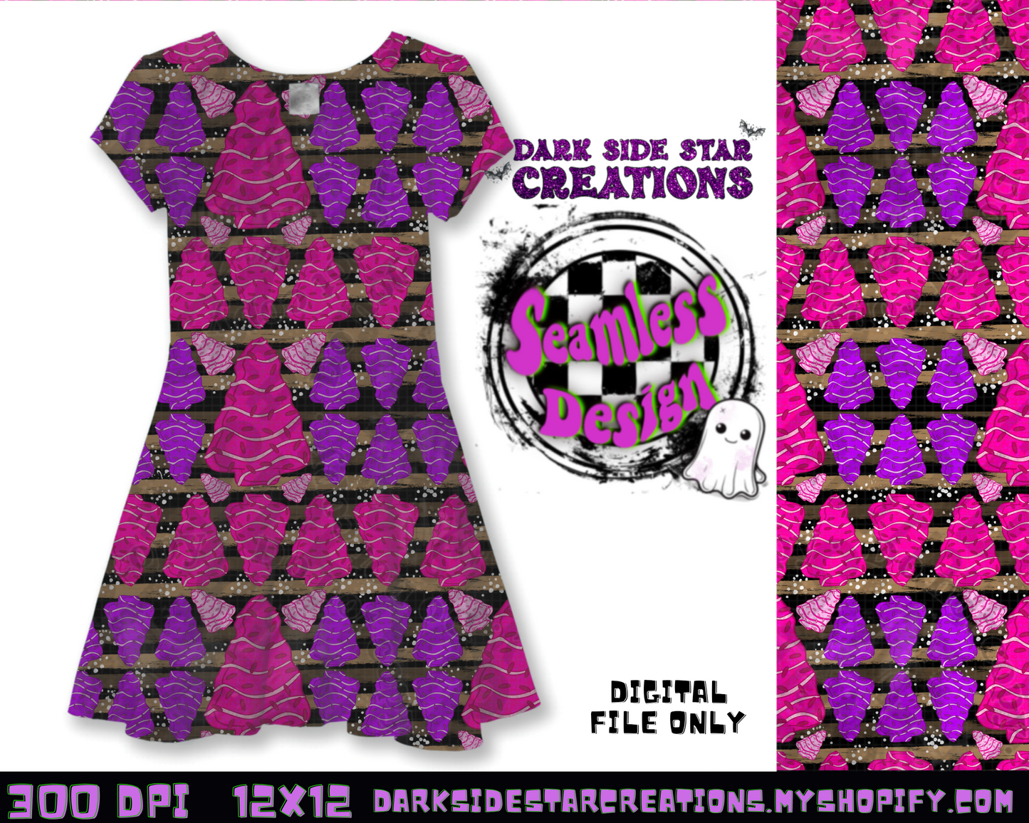 Purple And Pink Christmas Tree Cakes Seamless Design PNG | 300 DPI | 12X12 | Seamless | PNG | Digital Files Only (3 Sizes Included)