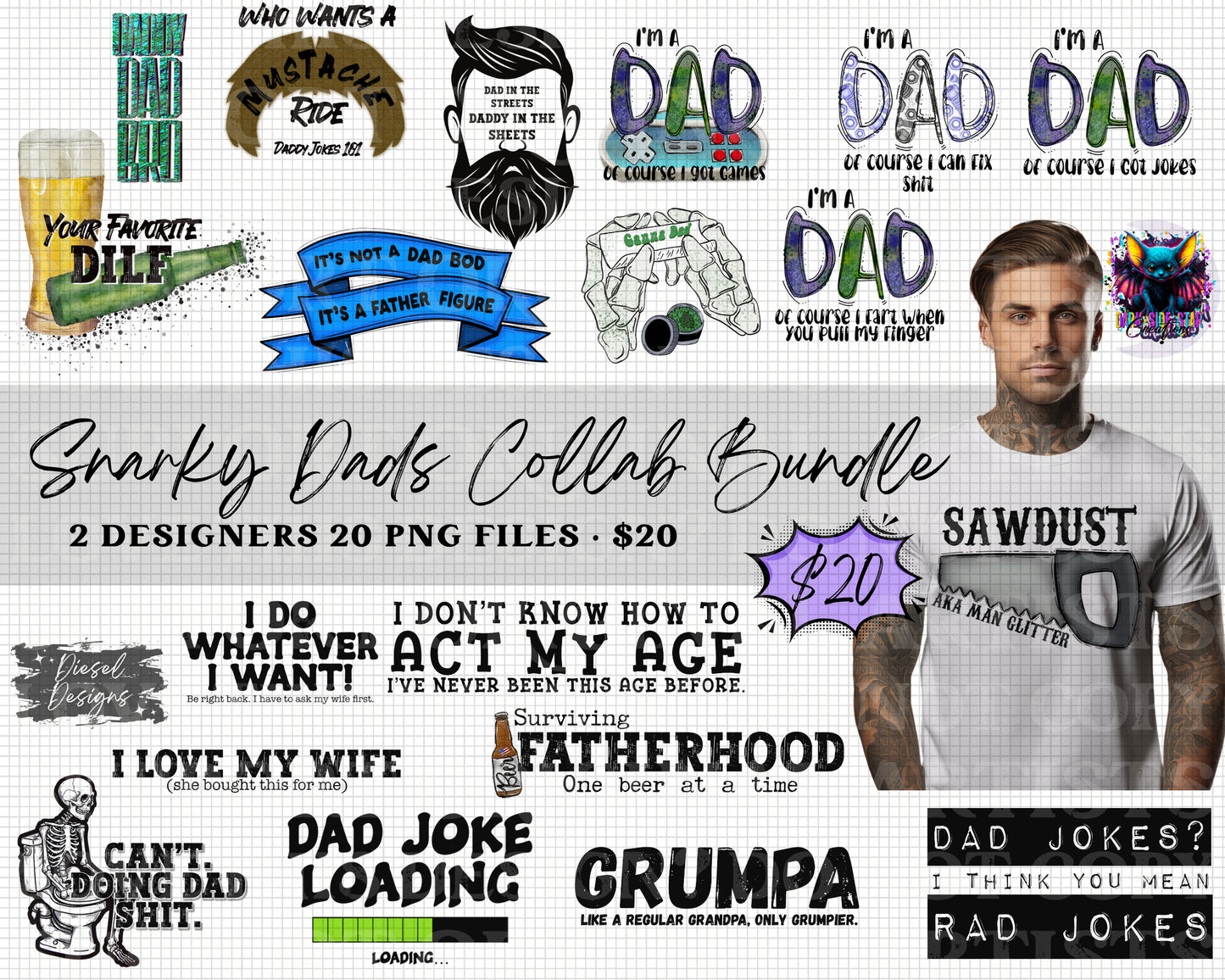 Snarky Dads Collab Bundle with Diesel Designs PNG | Collab | 300 DPI | PNG | Digital Files Only (20)