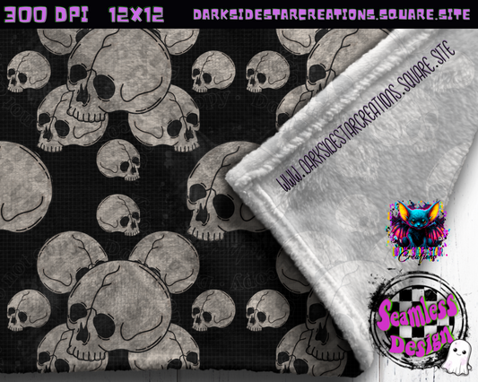Skellie Skulls Black And White Seamless Design PNG | 300 DPI | 12X12 | Seamless | PNG | Digital Files Only (1)