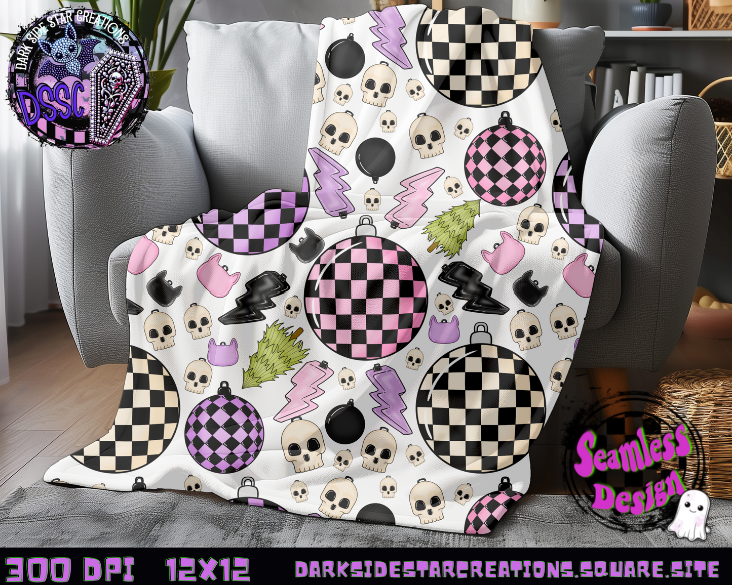 Emo Christmas Seamless Transparent Designs PNG | 300 DPI | 12X12 | Seamless | PNG | Digital Files Only ( 3 Sizes Included)