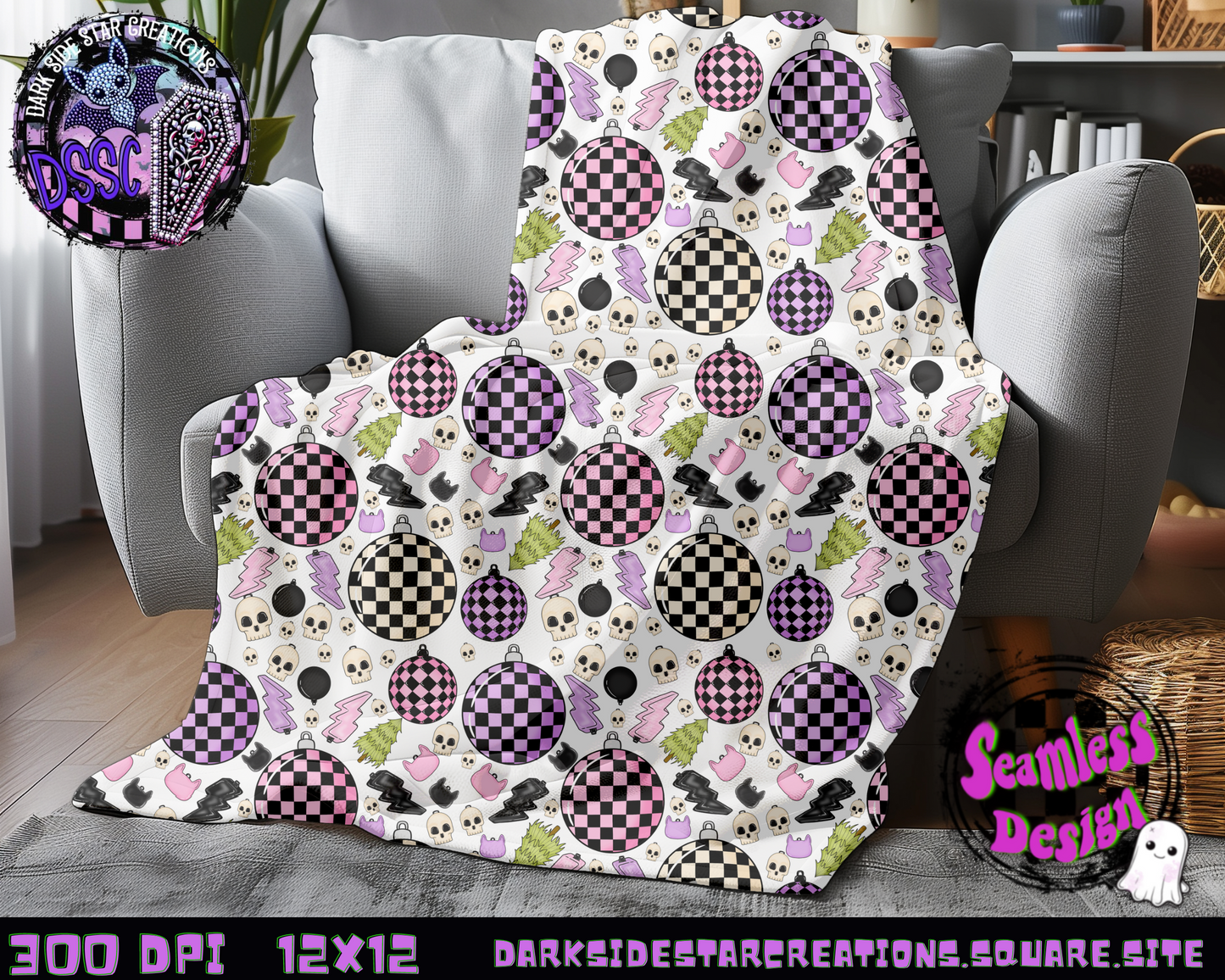 Emo Christmas Seamless Transparent Designs PNG | 300 DPI | 12X12 | Seamless | PNG | Digital Files Only ( 3 Sizes Included)
