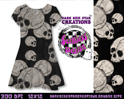 Skellie Skulls Black And White Seamless Design PNG | 300 DPI | 12X12 | Seamless | PNG | Digital Files Only (1)