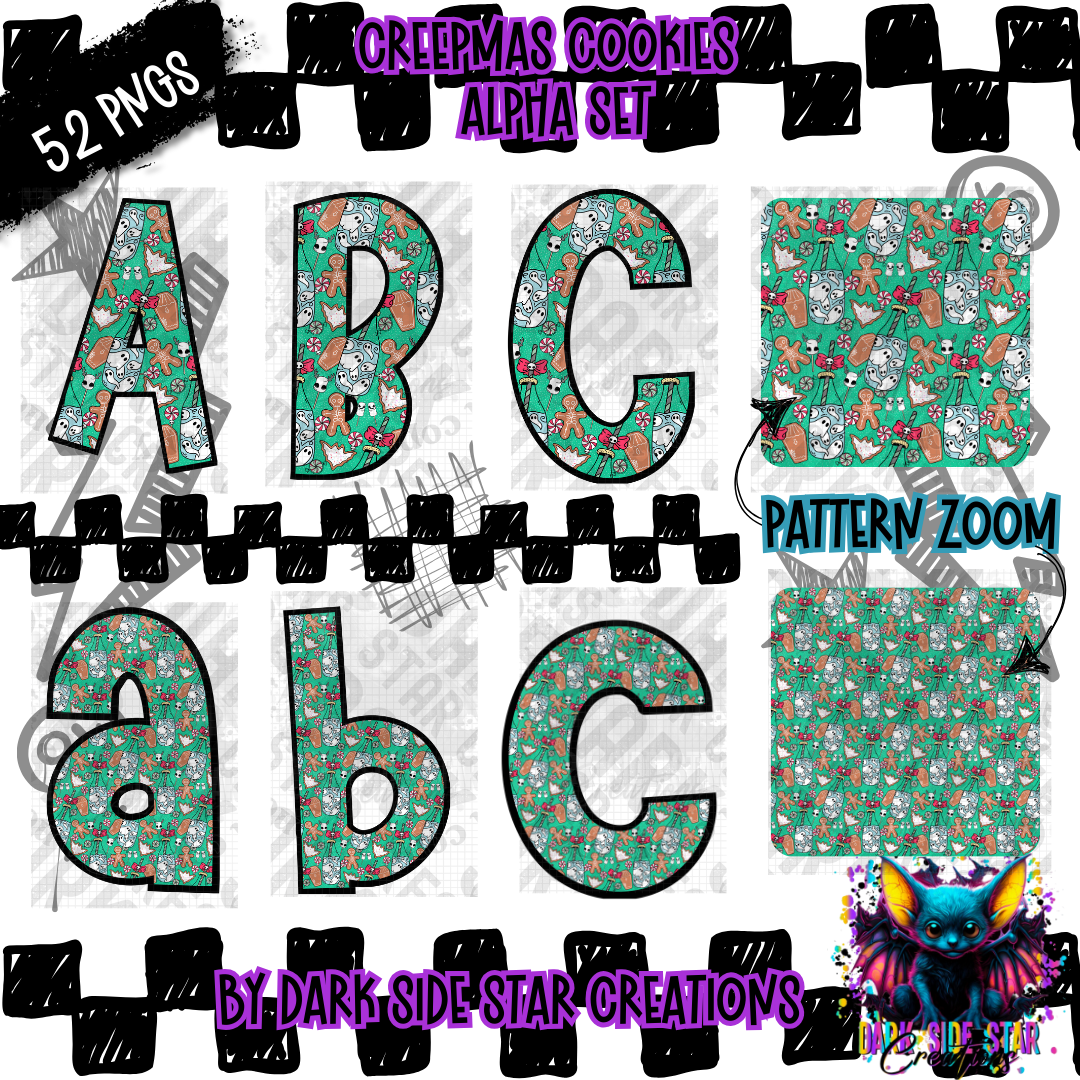 Creepmas Cookies Alpha Set | 300 DPI | Transparent PNG | Clipart & Elements | Alpha Set | A-Z Included | Uppercase | Lowercase |(52 Included)